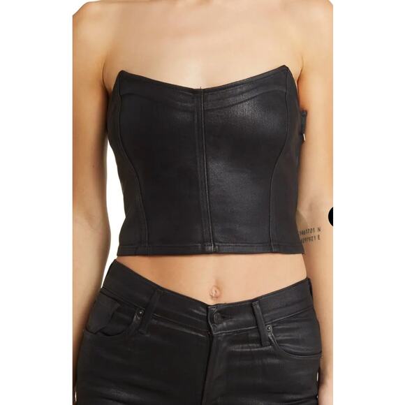 Le Jean Denim Corset Top Avery Coated Figure Flattering Side Zip Black US S NWOT - Picture 1 of 9